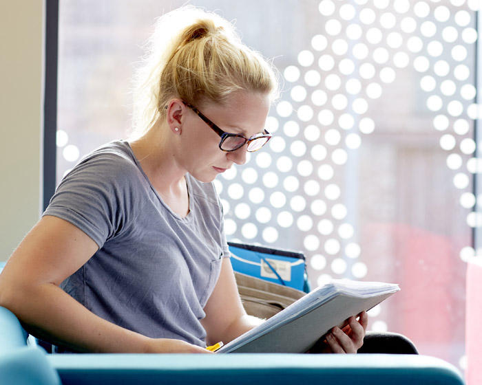 A student studying in the library